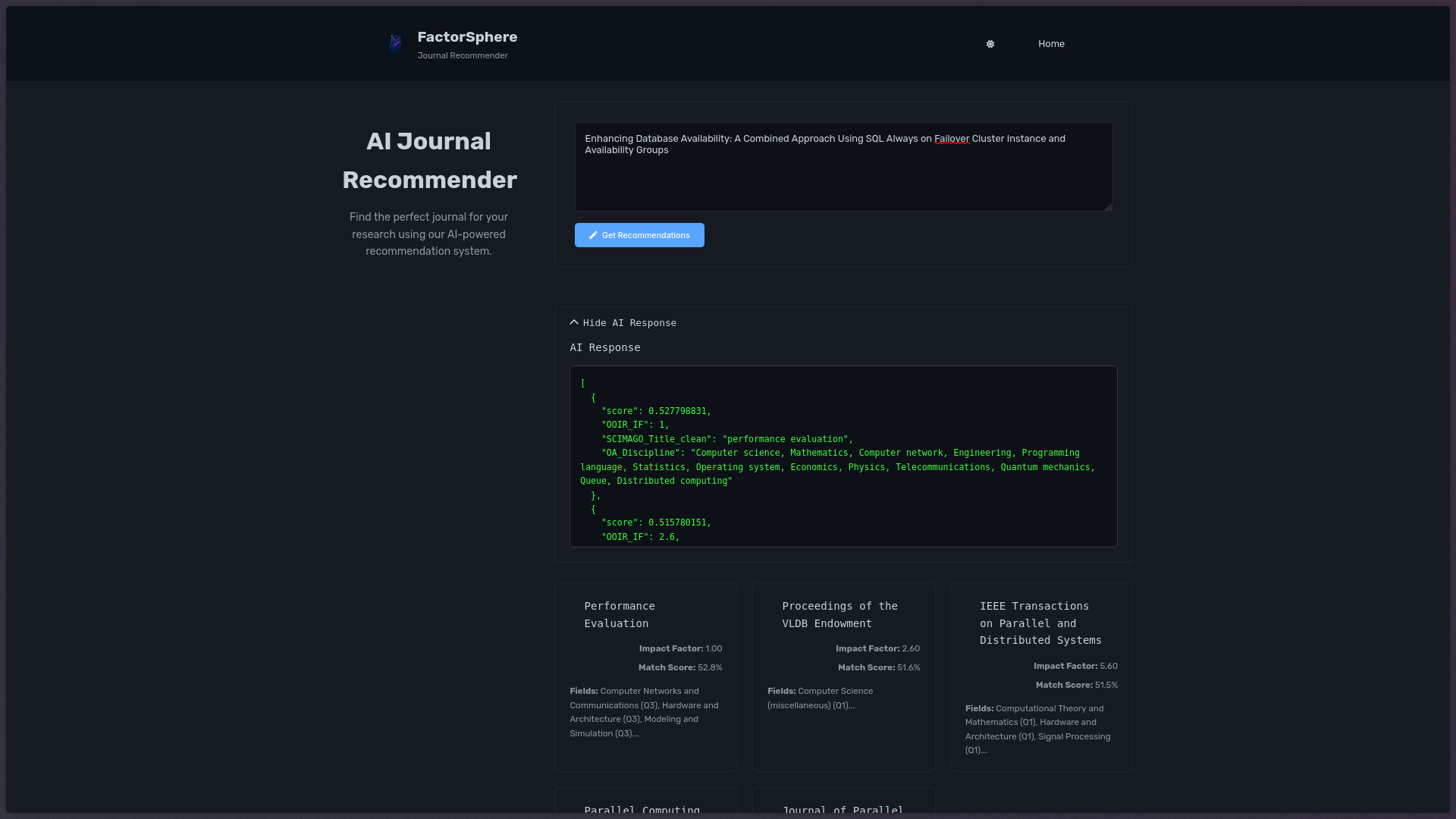 AI journal recommender
